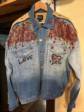 Denim Jacket with Multicolor Painted Motifs